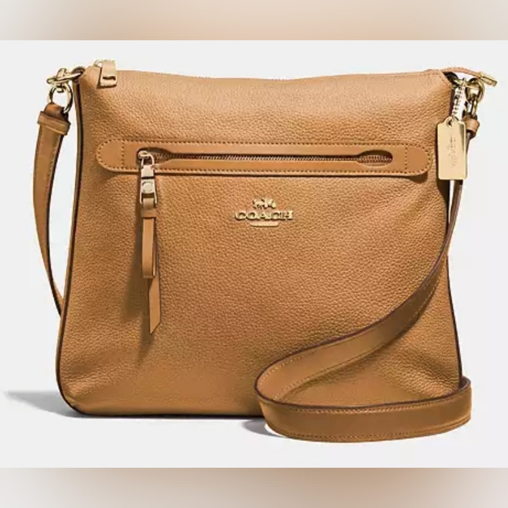 Coach Beige Tan Mae File Leather Adjustable Strap Crossbody Bag Purse Handbag